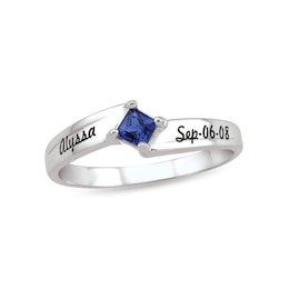 Couple's Princess-Cut Birthstone Stackable Ring (1 Stone and 2 Lines)