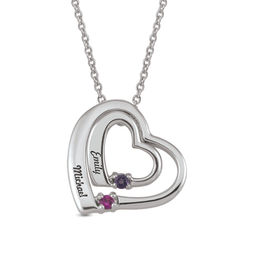 Couple's Birthstone Tilted Hearts Pendant (2 Stones and Names)