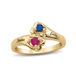 Couple's Heart-Shaped Birthstone Bypass Ring (2 Stones and Names)