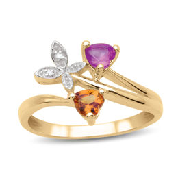 Couple's Heart-Shaped Birthstone and Diamond Accent Butterfly Bypass Ring (2 Stones)