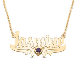 Birthstone and Name with Heart Accent Necklace (1 Stone and Name)