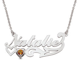 Birthstone and Hearts Name Necklace (1 Stone and Name)