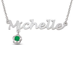 Flower Birthstone Charm Name Necklace (1 Stone and 1 Line)