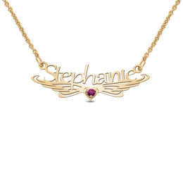 Name and Heart-Shaped Birthstone with Wings Necklace (1 Stone and 1 Line)