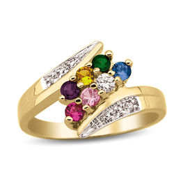 Mother's Birthstone and Diamond Accent Double Row Bypass Ring (2-8 Stones)