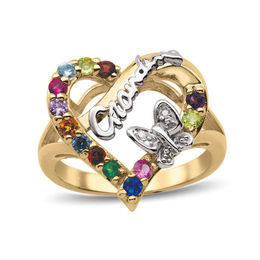 Grandmother's Birthstone and Diamond Accent Butterfly Heart Ring (13 Stones)