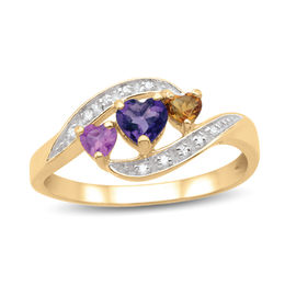 Mother's Heart-Shaped and Diamond Accent Bypass Ring (3 Stones)