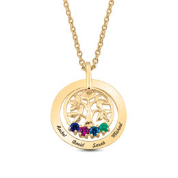 Mother's Birthstone Family Tree Circle Pendant (2-5 Stones and Names)