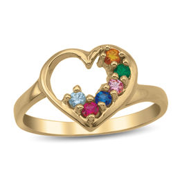 Mother's Birthstone Heart Outline Ring (1-7 Stones)
