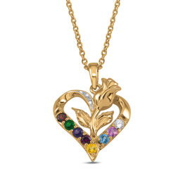 Mother's Birthstone and Diamond Accent Rose Heart Pendant (8 Stones)