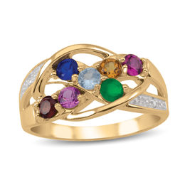 Mother's Birthstone and Diamond Accent Orbit Ring (7 Stones)
