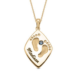 Mother's Birthstone Footprints and Name Pendant (1 Stone and Name)
