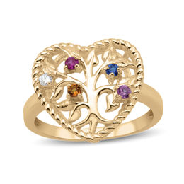 Mother's Birthstone Heart-Shaped Family Tree Ring (5 Stones)
