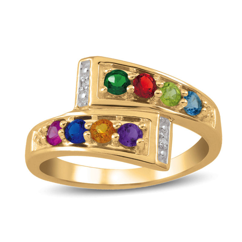 Mother's Birthstone and Diamond Accent Ribbon Bypass Ring (8
