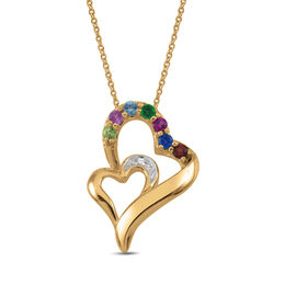 Mother's Birthstone and Diamond Accent Double Heart Pendant (7 Stones)