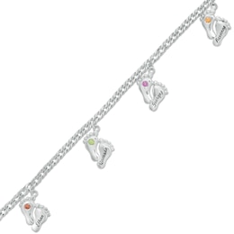 Mother's Birthstone Footprints Charm Bracelet (1-7 Stones and Names)