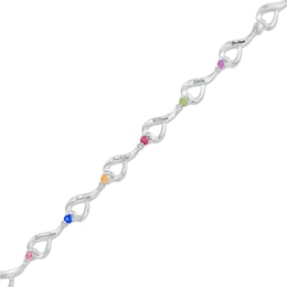 Mother's Birthstone Heart Outline Bracelet (3-10 Stones and Names) - 7.75&quot;