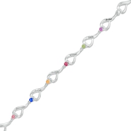 Mother's Birthstone Heart Outline Bracelet (3-10 Stones and Names) - 7.75"