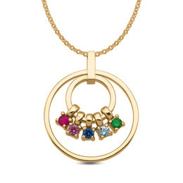Mother's Birthstone Charms Double Circle Outline Pendant (1-12 Stones)