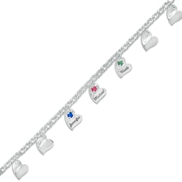 Mother's Birthstone Heart-Shaped Charm Bracelet (3-7 Stones and Names)