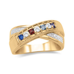 Mother's Princess-Cut Birthstone and Diamond Accent Crossover Ring (7 Stones)