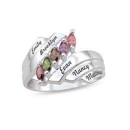 Mother's Marquise Birthstone Multi-Row Bypass Ring (2-6 Stones and Names)