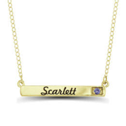 Birthstone Bar Necklace (1 Stone and Name)