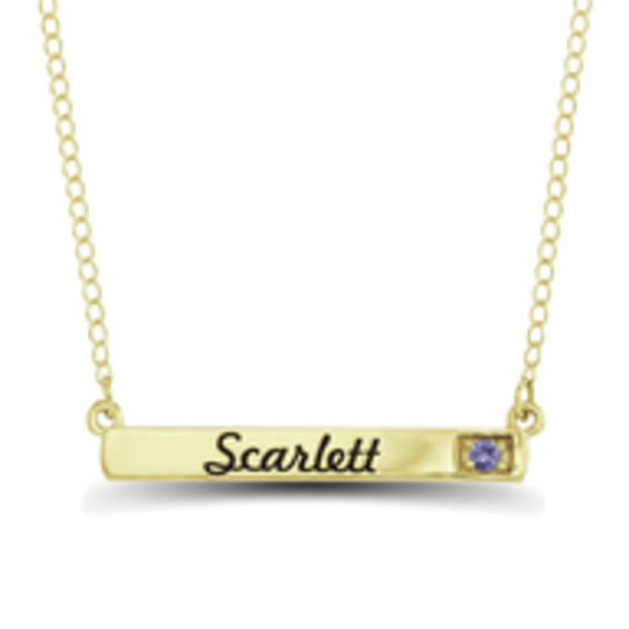 Birthstone Bar Necklace 1 Stone and Name Peoples Jewellers