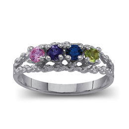 Mother's Birthstone Rope-Textured Split Shank Ring (1-6 Stones)