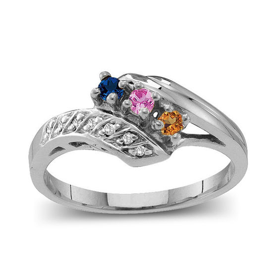 Mother's Birthstone and Diamond Accent Twist Shank Bypass Ring (2