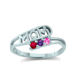 Mother's Birthstone "MOM" Bypass Ring (2-6 Stones)