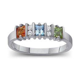 Mother's Princess-Cut Birthstone and Diamond Accent Ring (2-6 Stones)