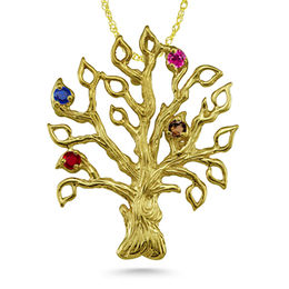 Mother's Birthstone Textured Family Tree Pendant (3-14 Stones)