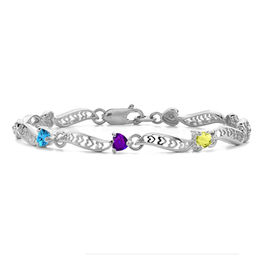 Mother's 4.0mm Heart-Shaped Birthstone Cutout Swirl Link Bracelet (1-8 Stones)