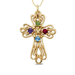 Mother's Birthstone Vintage-Style Triple Loop Cross Pendant (2-6 Stones)