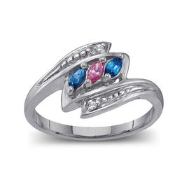 Mother's Marquise Birthstone and Diamond Accent Twist Shank Bypass Ring (2-6 Stones)