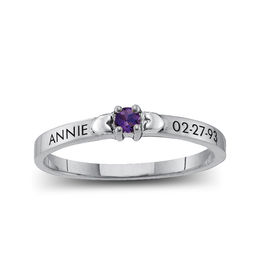 Mother's Birthstone Double Heart Ring (1 Stone and 2 Lines)