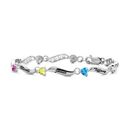 Mother's 4.0mm Heart-Shaped Birthstone Cutout Swirl Link Bracelet (1-8 Stones and Names)