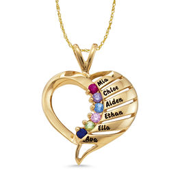 Mother's Birthstone Divided Ribbed Heart Pendant (1-6 Stones and Names)