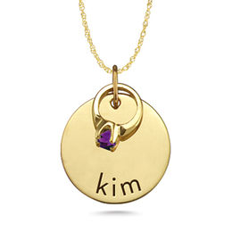 Mother's Birthstone Ring Charm with Round Disc Pendant (1 Stone and Name)