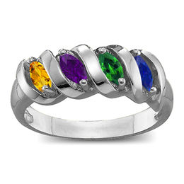 Mother's Marquise Birthstone Cascading Ribbon Ring (2-6 Stones)