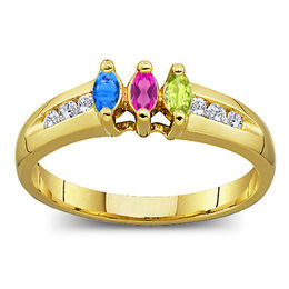Mother's Marquise Birthstone and 1/10 CT. T.W. Diamond Ring (3-6 Stones)