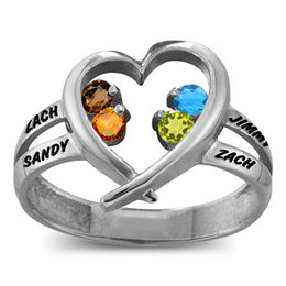 Mother's Birthstone Heart Split Shank Ring (2-6 Stones and Names)