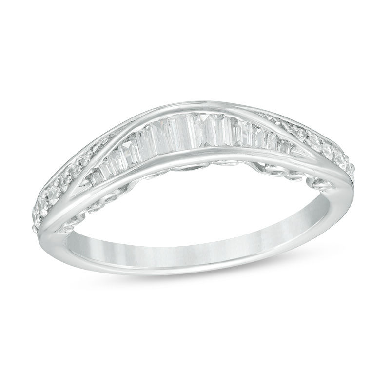 0.38 CT. T.W. Baguette and Round Diamond Contour Anniversary Band in 14K White Gold