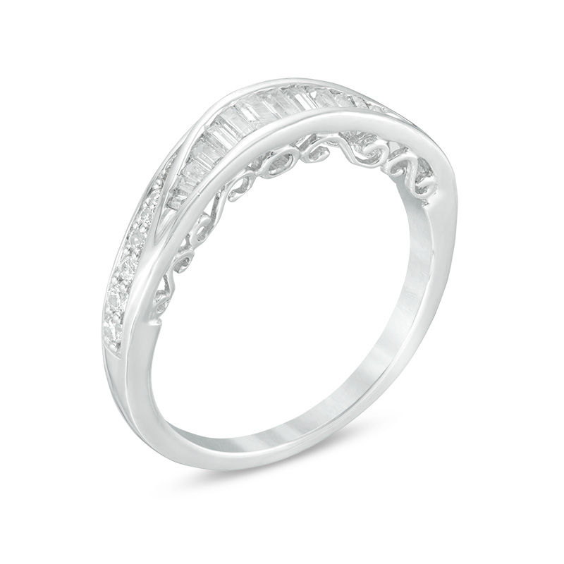 0.38 CT. T.W. Baguette and Round Diamond Contour Anniversary Band in 14K White Gold