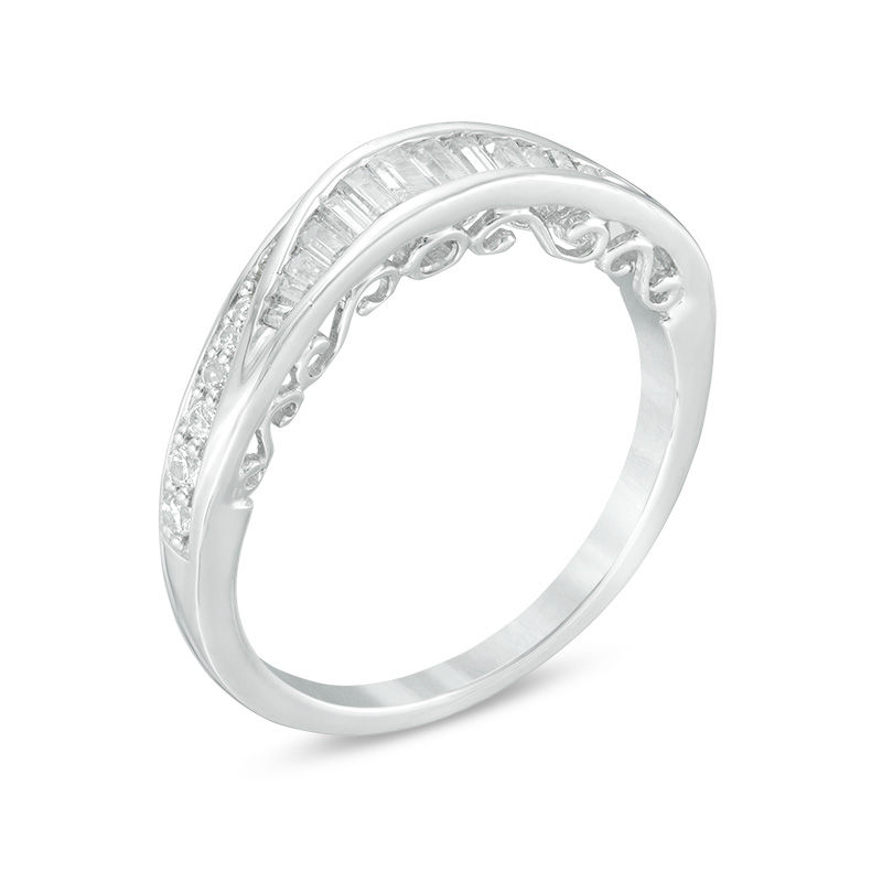 Main Image 2 of 0.38 CT. T.W. Baguette and Round Diamond Contour Anniversary Band in 14K White Gold