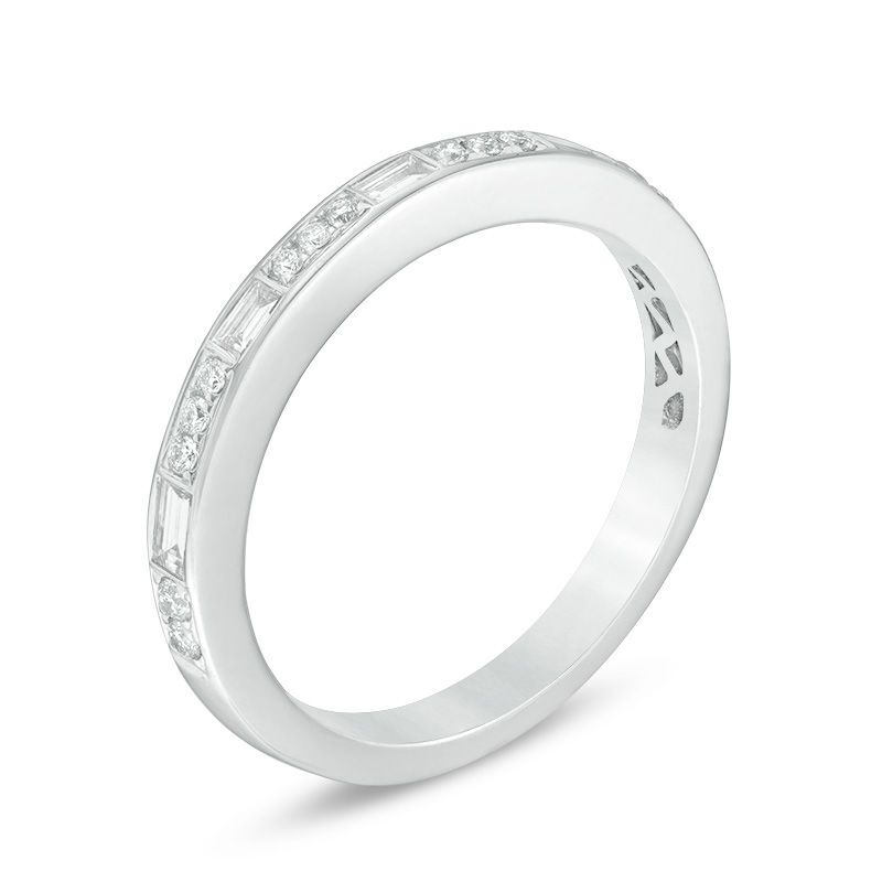 0.28 CT. T.W. Baguette and Round Diamond Alternating Wedding Band in 14K White Gold