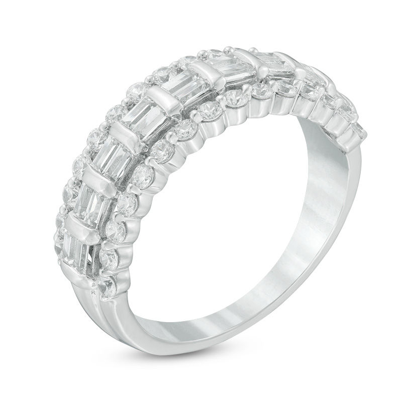1.00 CT. T.W. Baguette and Round Diamond Ladder Anniversary Band in 10K White Gold