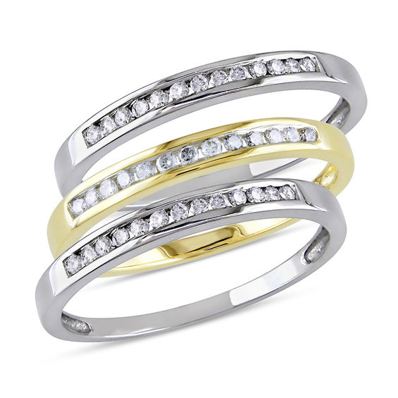 0.37 CT. T.w. Diamond Stackable Three Ring Set in 10K Two-Tone Gold