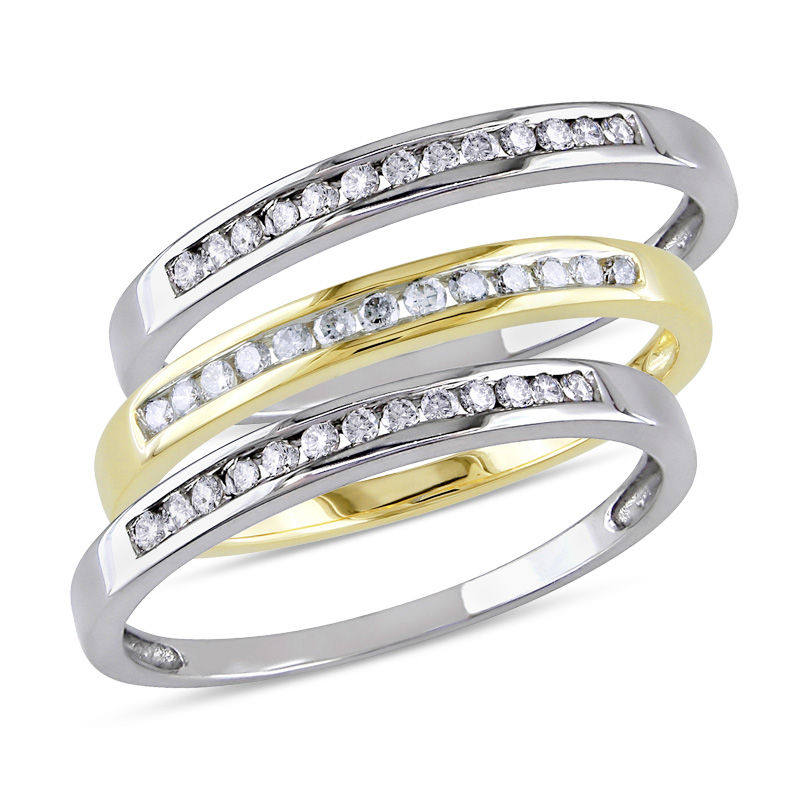 0.37 CT. T.W. Diamond Stackable Three Ring Set in 10K Two-Tone Gold